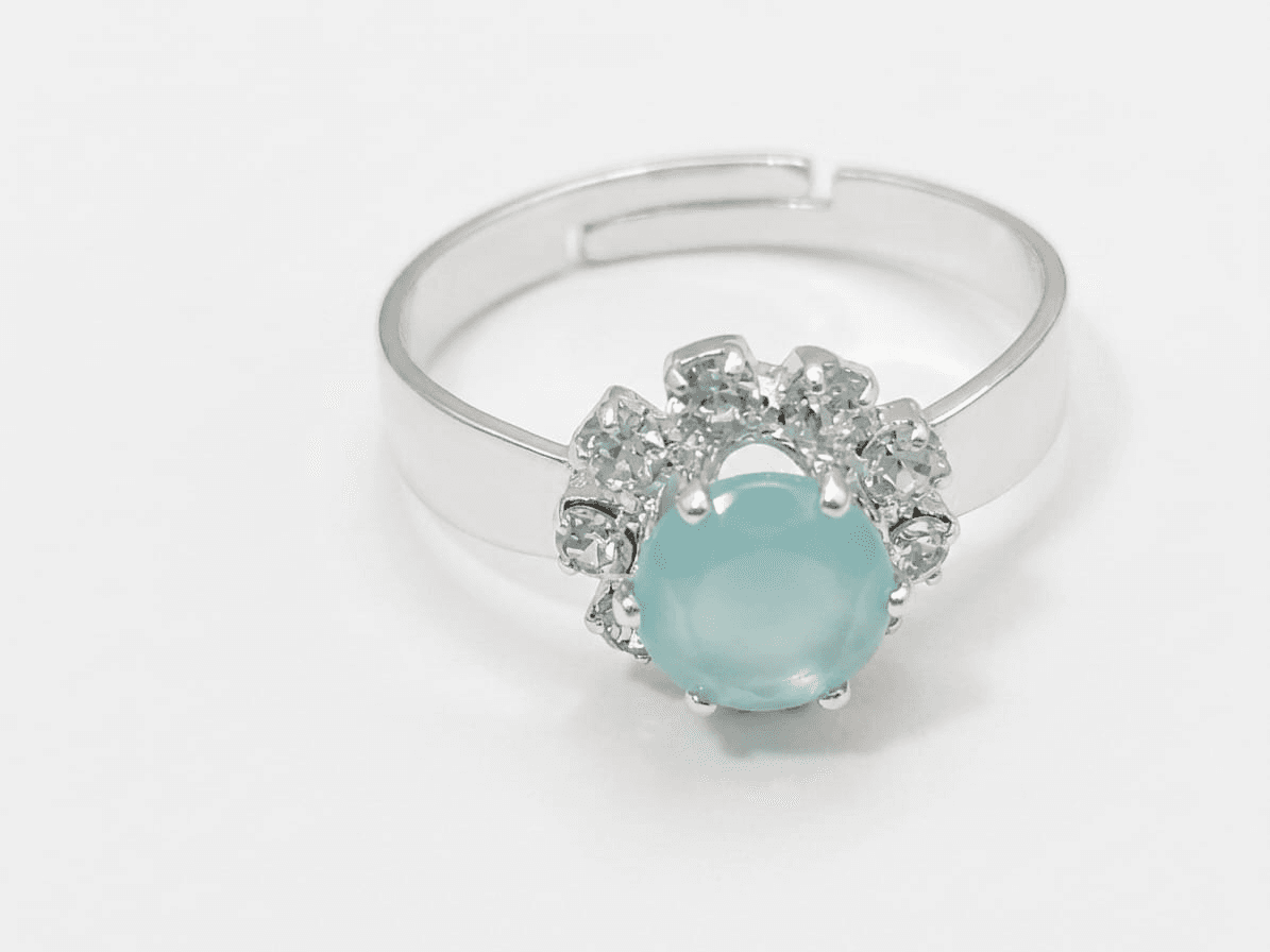 Elegant Round Gemstone Crystal Halo Adjustable Ring