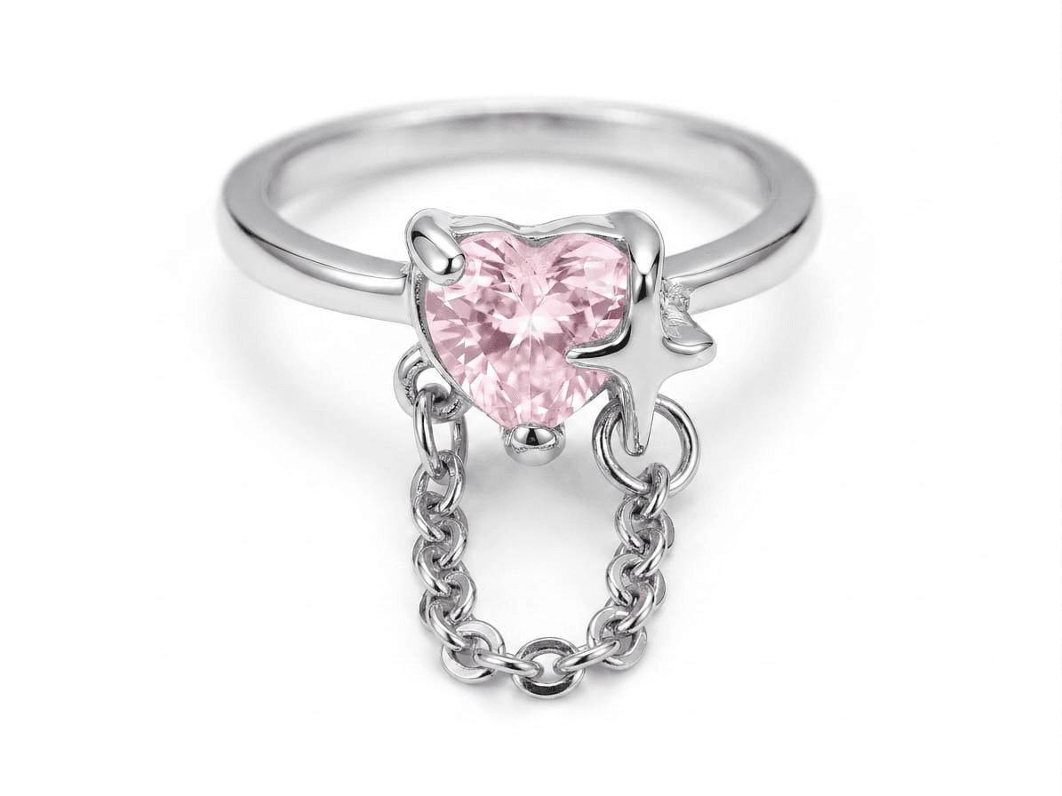 Heart Crystal Adjustable Ring with Star & Dangle Chain