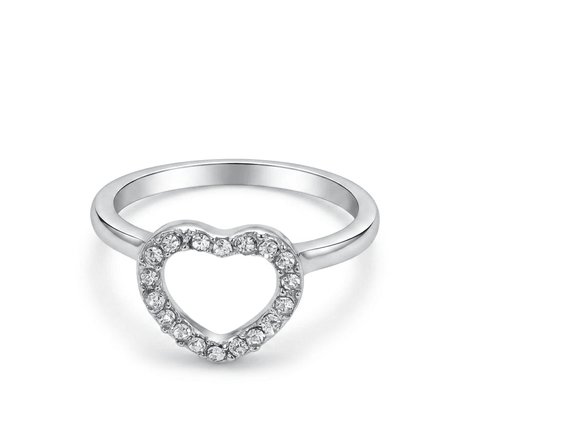 Minimalist Open Heart Crystal-Pave Adjustable Ring