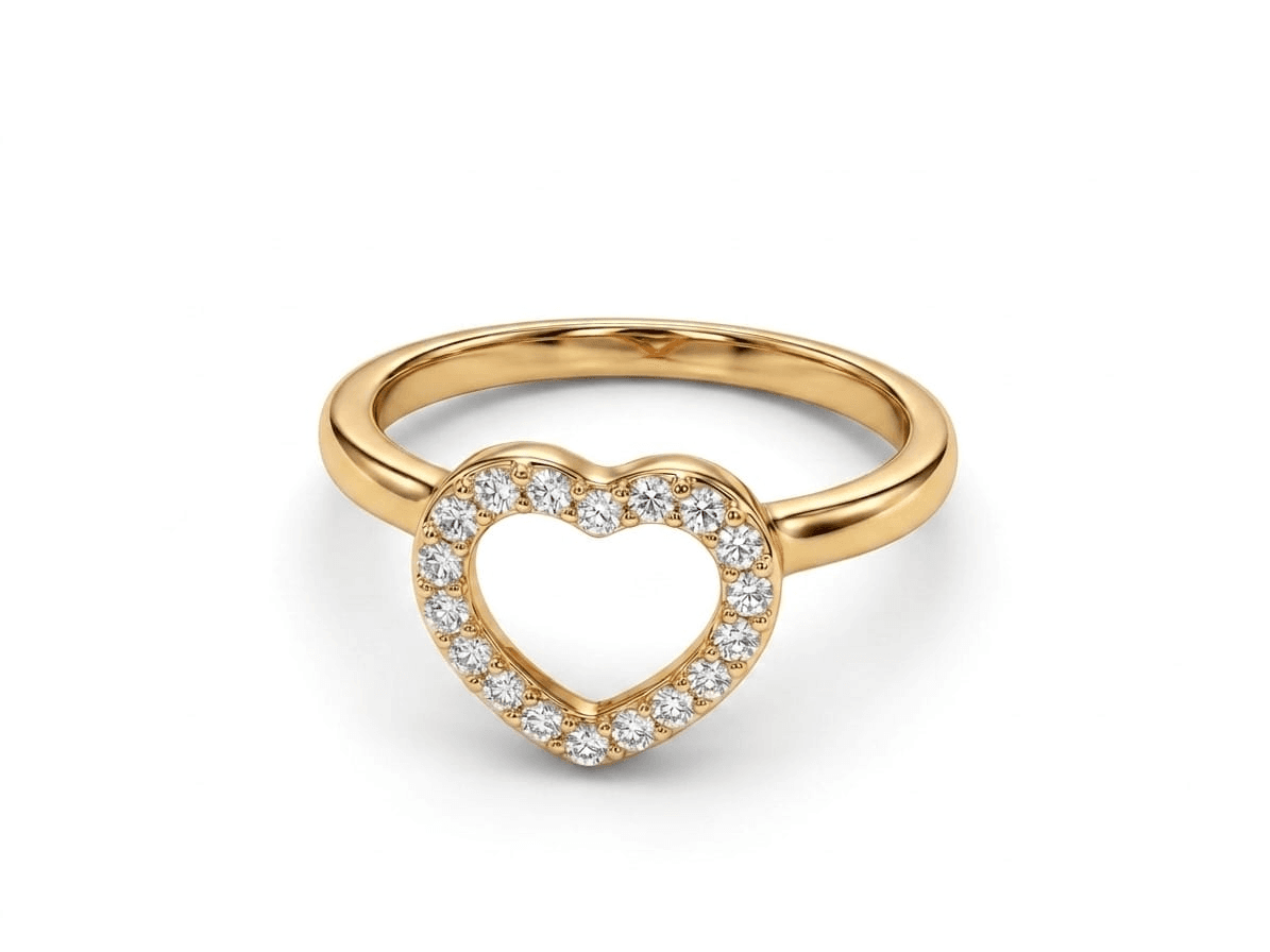 Minimalist Open Heart Crystal-Pave Adjustable Ring