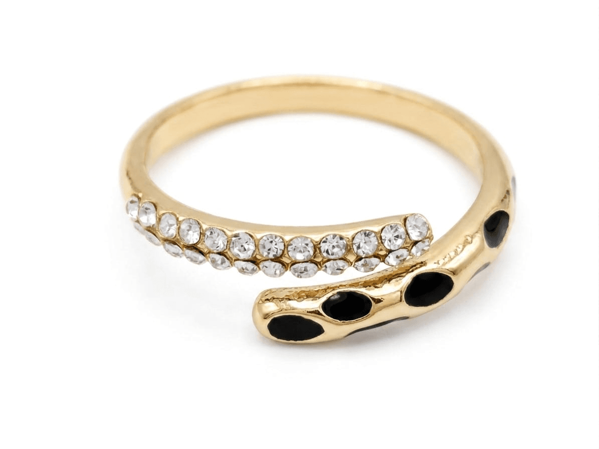 Modern Dual-Texture Crystal & Black Enamel Ring