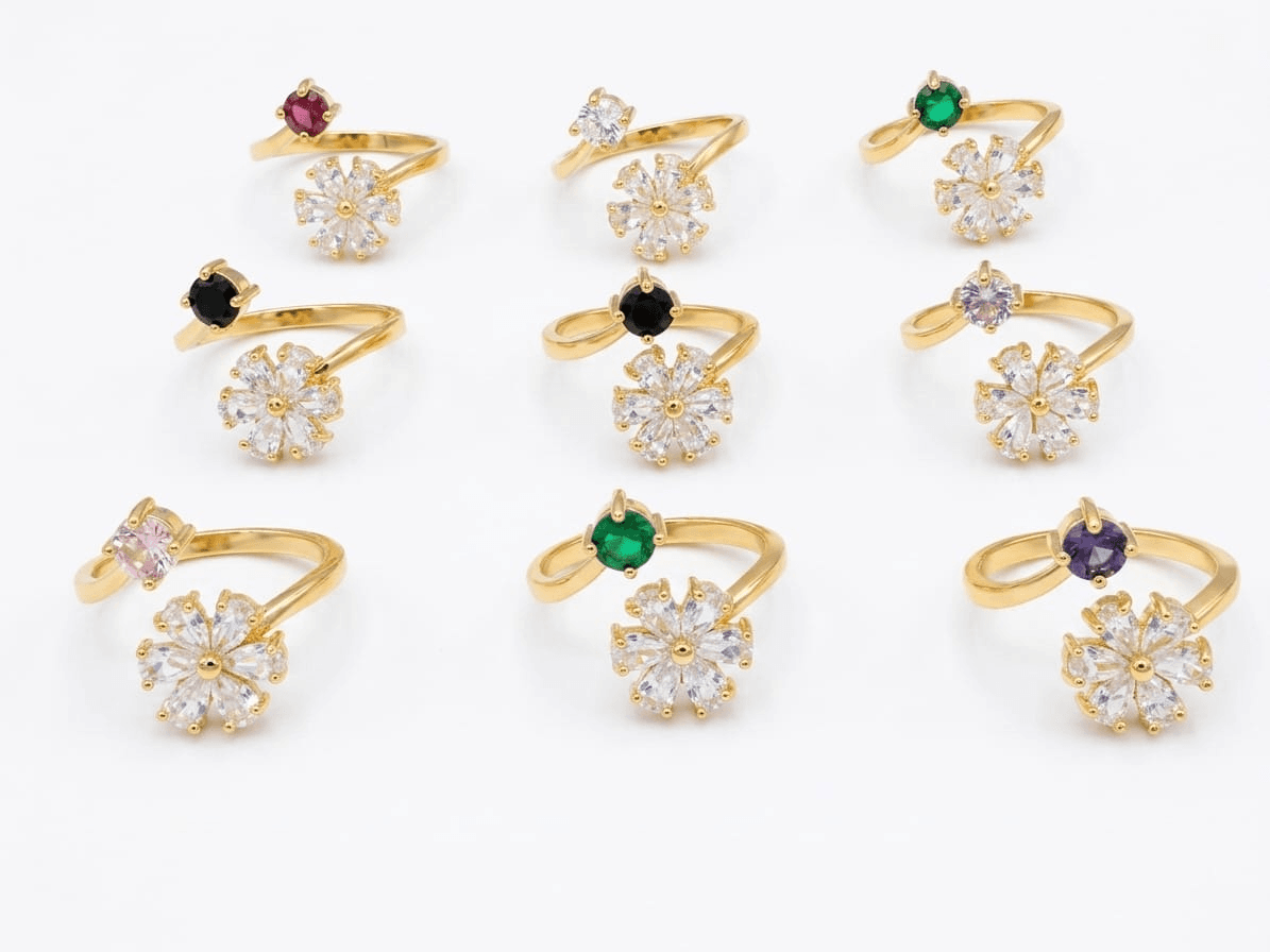 Adjustable Floral Bypass Ring with Vibrant Gemstones