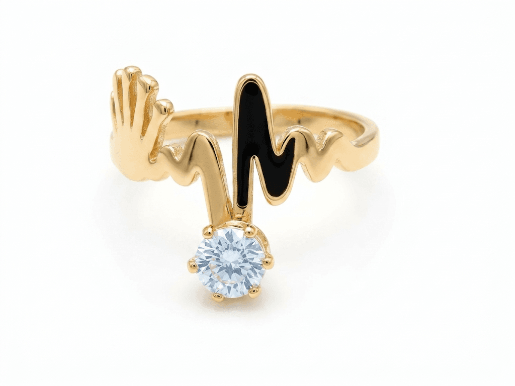 EKG Heartbeat & Crystal Adjustable Rings