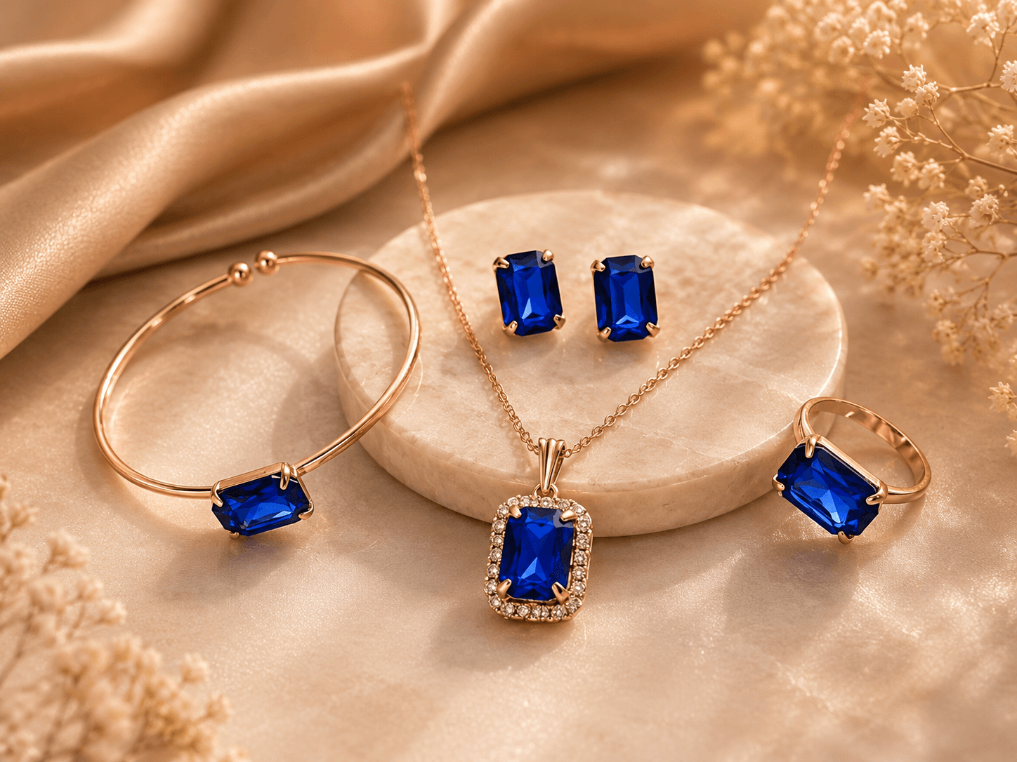 Blue Crystal Jewelry Set - 4 Piece