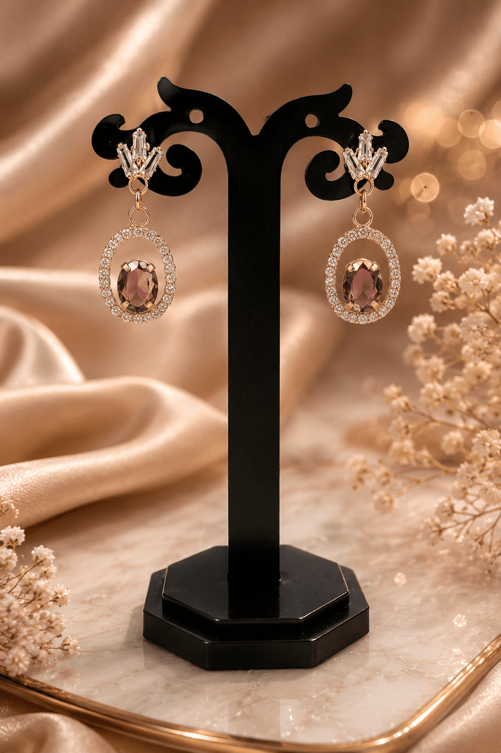 Vintage Oval Crystal Halo Drop Earrings