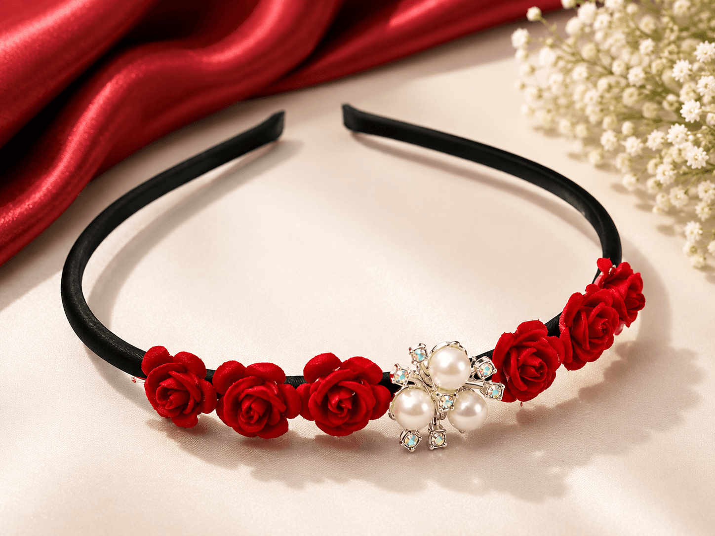 Elegant Rose & Pearl Flower Headband