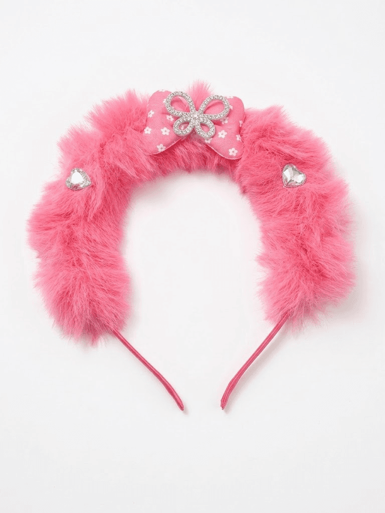 Plush Furry Bow & Crystal Headband