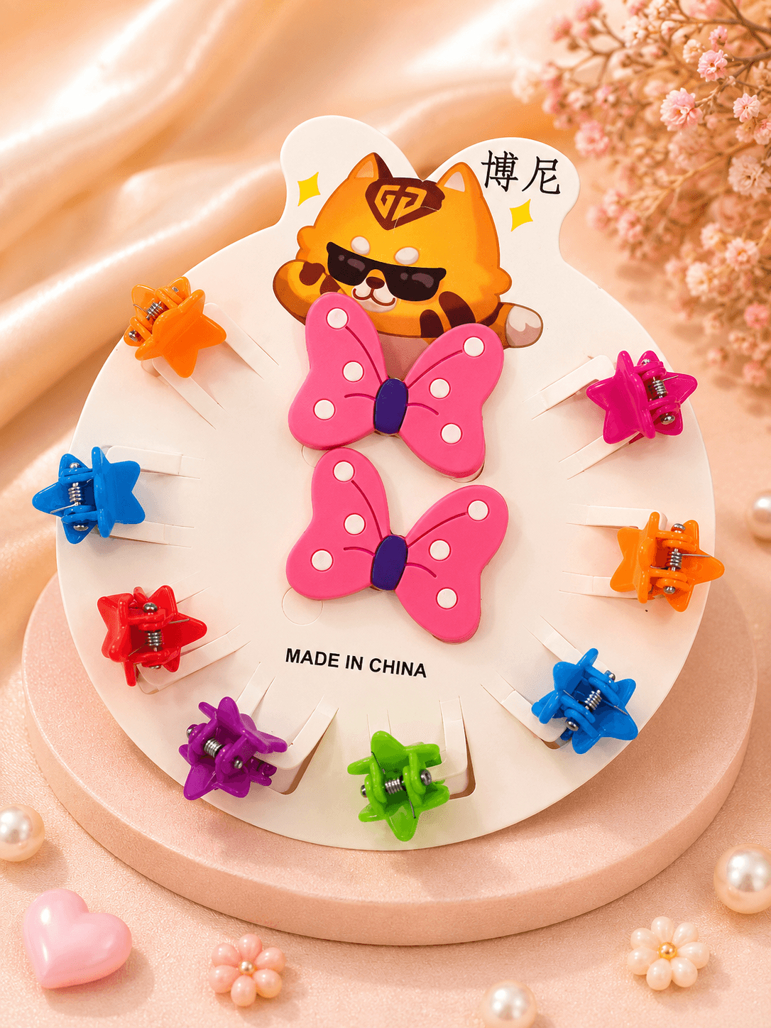 Kids Cute Bow & Star Hair Clips Combo Set