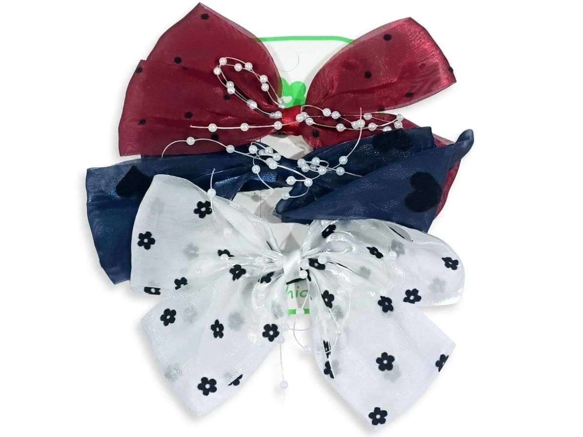 Large Organza Pearl Hair Bow Clips Pack