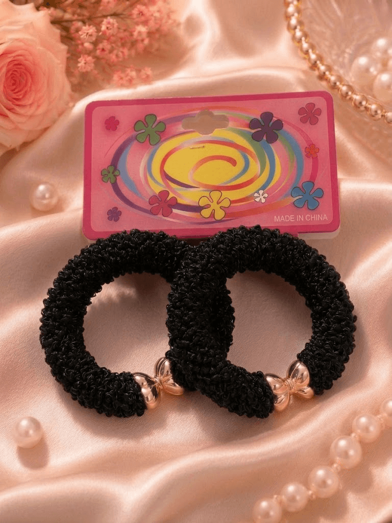 Thick Boucle Hair Scrunchies with Gold Bow