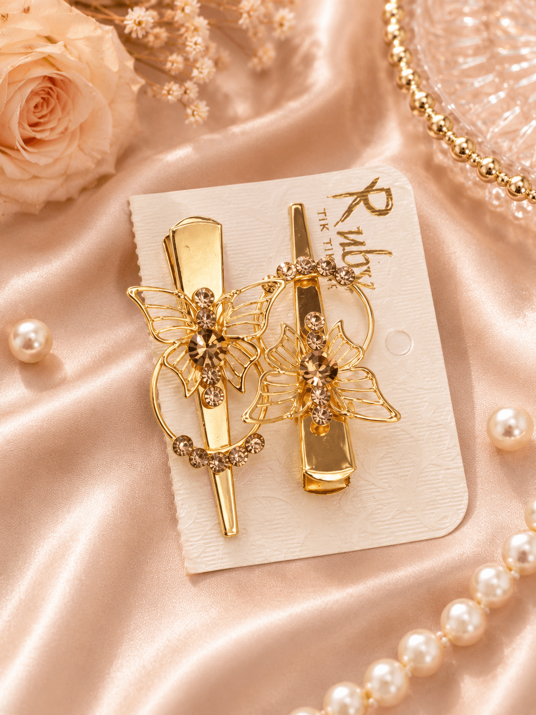 Crystal Gold Butterfly Alligator Hair Clips Pack