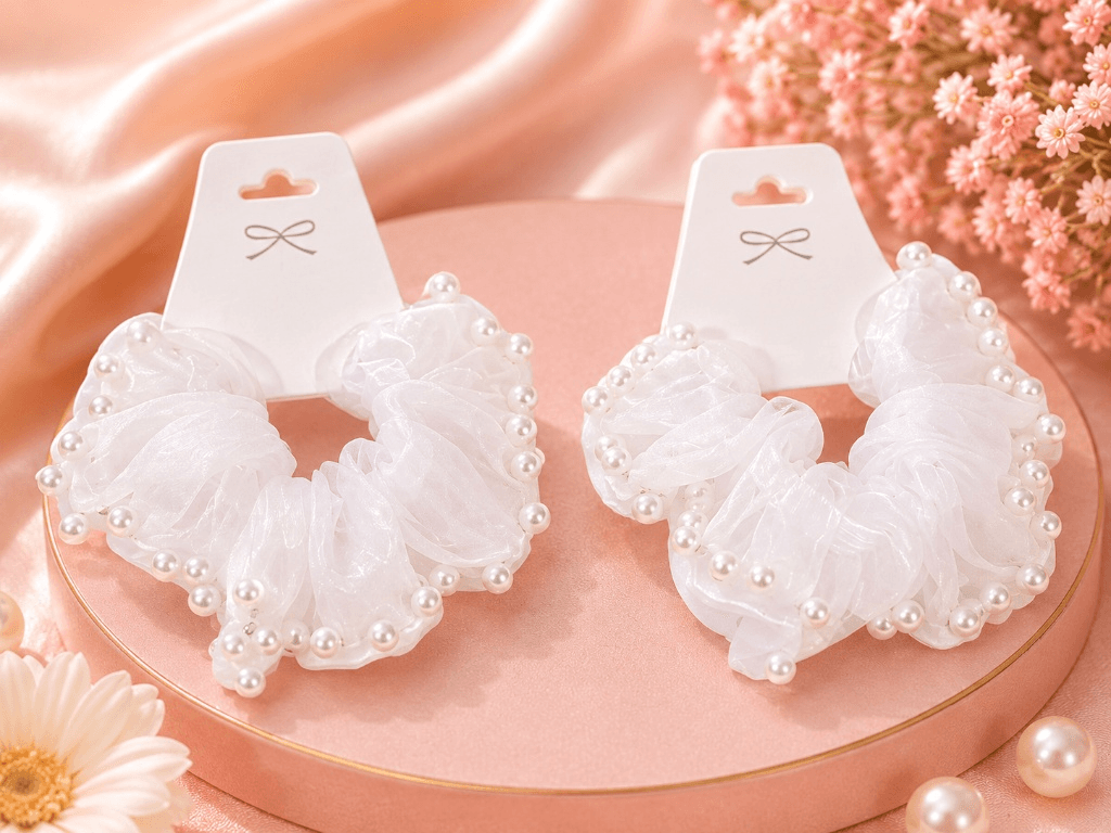 Elegant Organza Pearl Hair Scrunchies