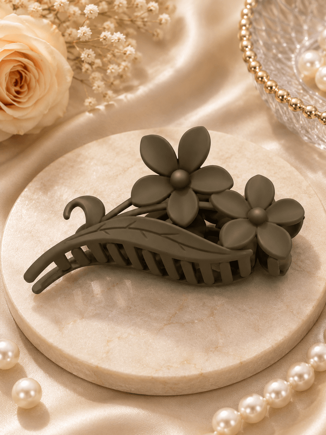 Matte Olive Green Floral Leaf Hair Claw Clip