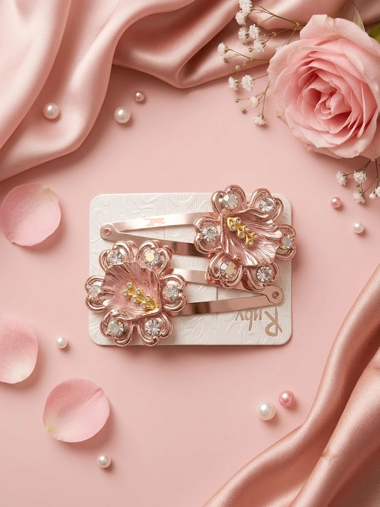 Crystal Metallic Flower Snap Hair Clips Pack