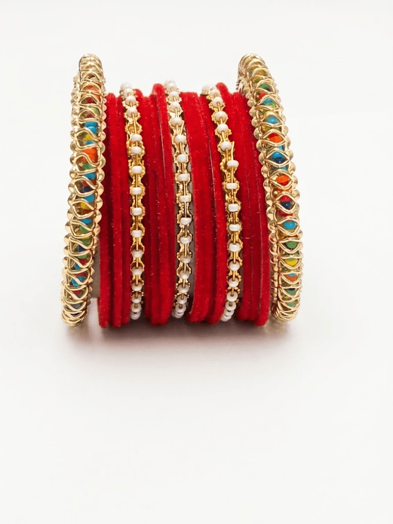 Red Velvet Pearl Chura Bangle Set
