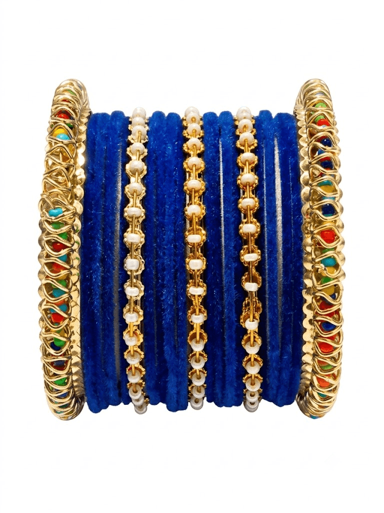Blue Velvet Pearl Chura Bangle Set