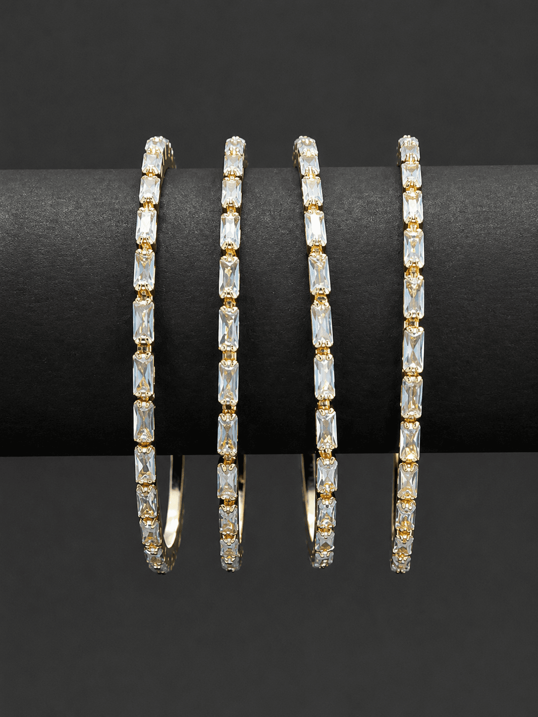 Gold Plated Baguette Cut Stone Bangle Set