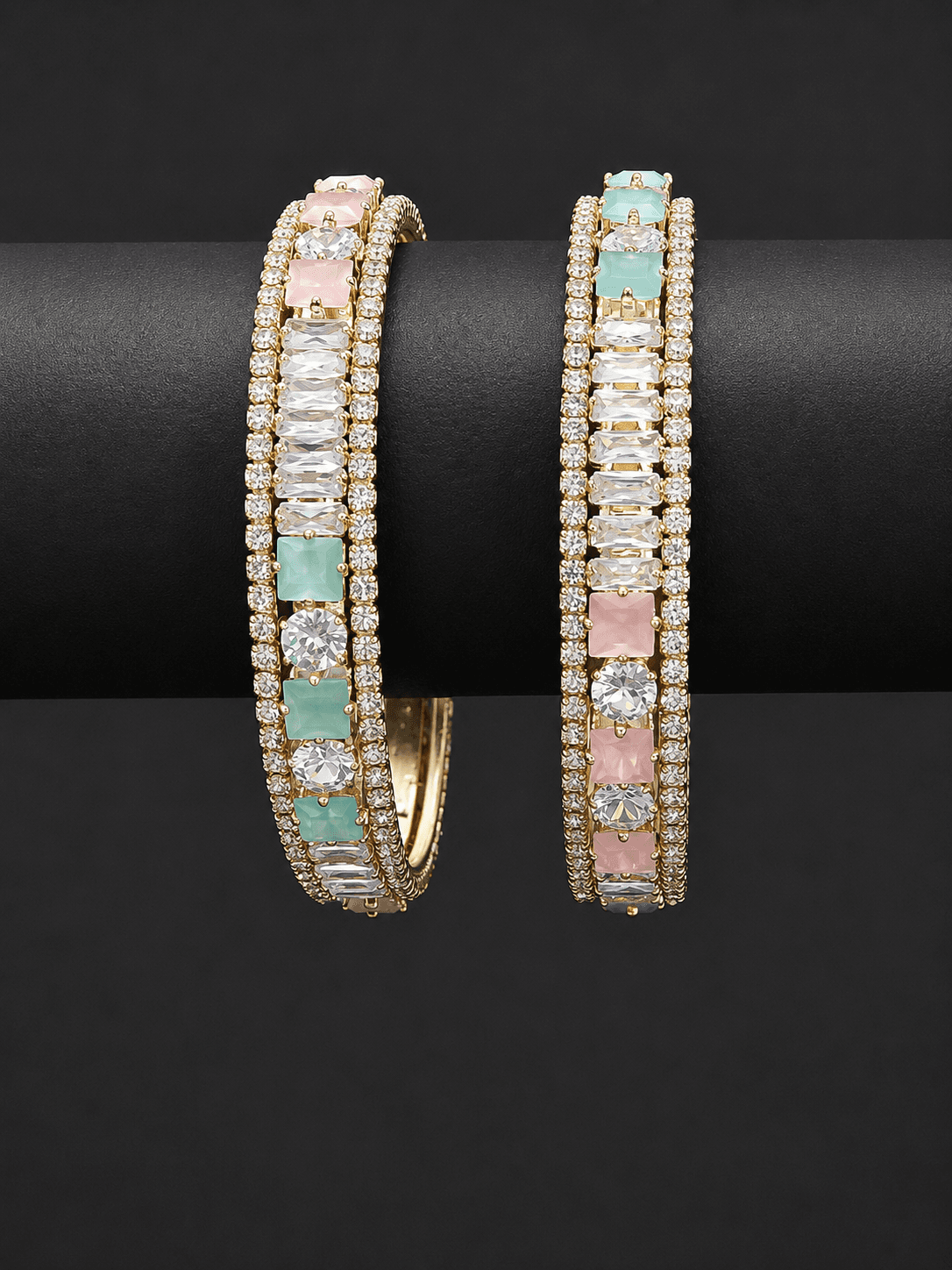 Gold Plated Mixed Stone Kada Bangle Set