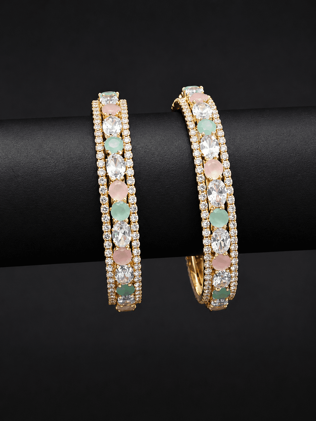 Gold Plated Mixed Stone Kada Bangle Set