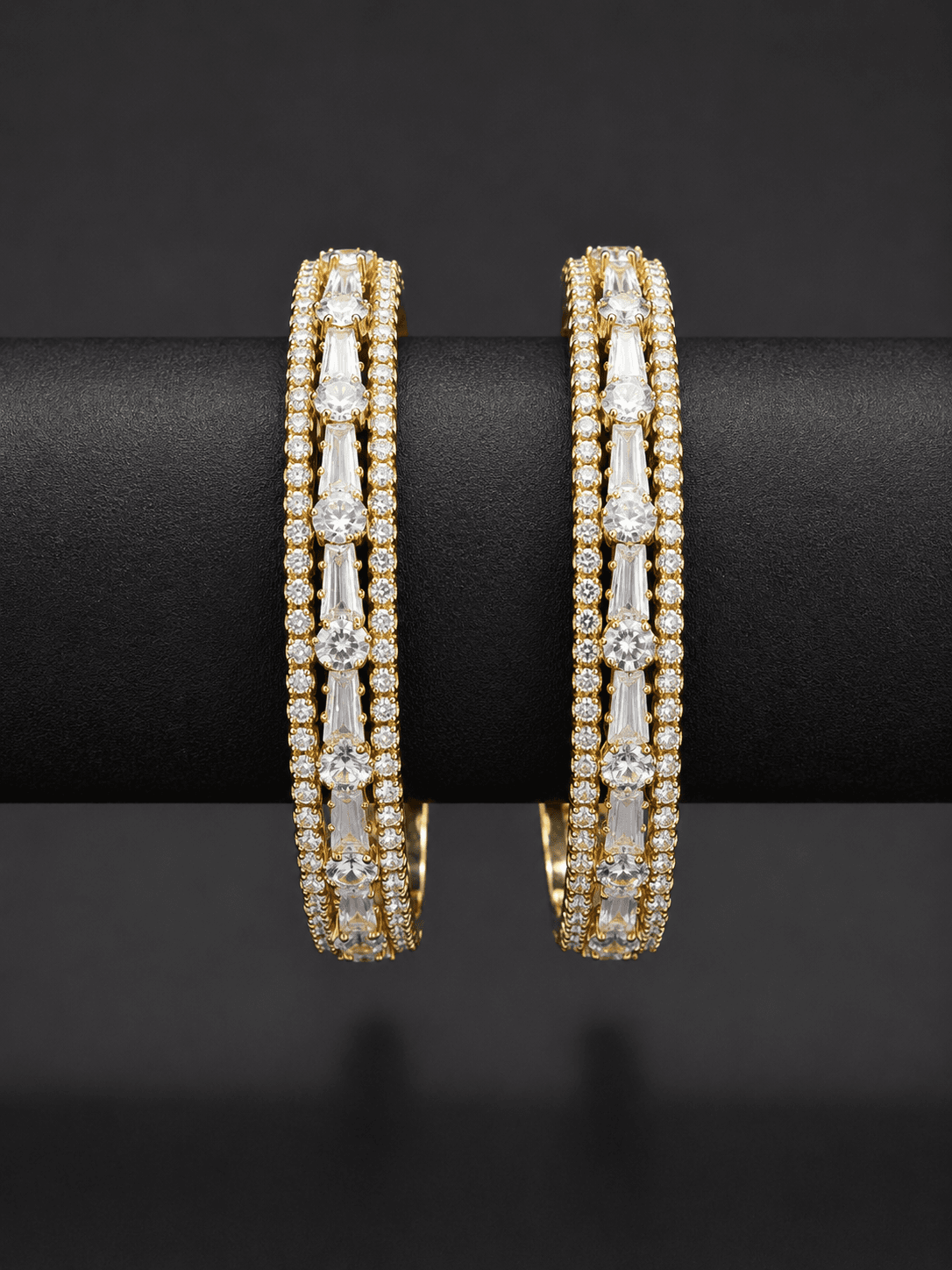 Gold Plated White Stone Kada Bangle Set