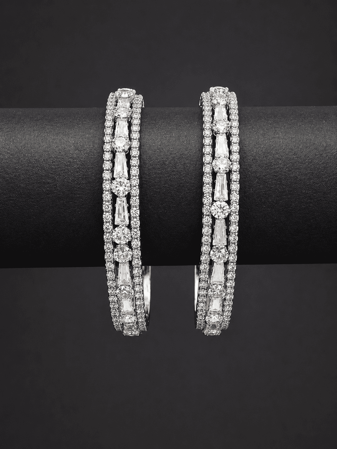 Silver Plated White Stone Kada Bangle Set