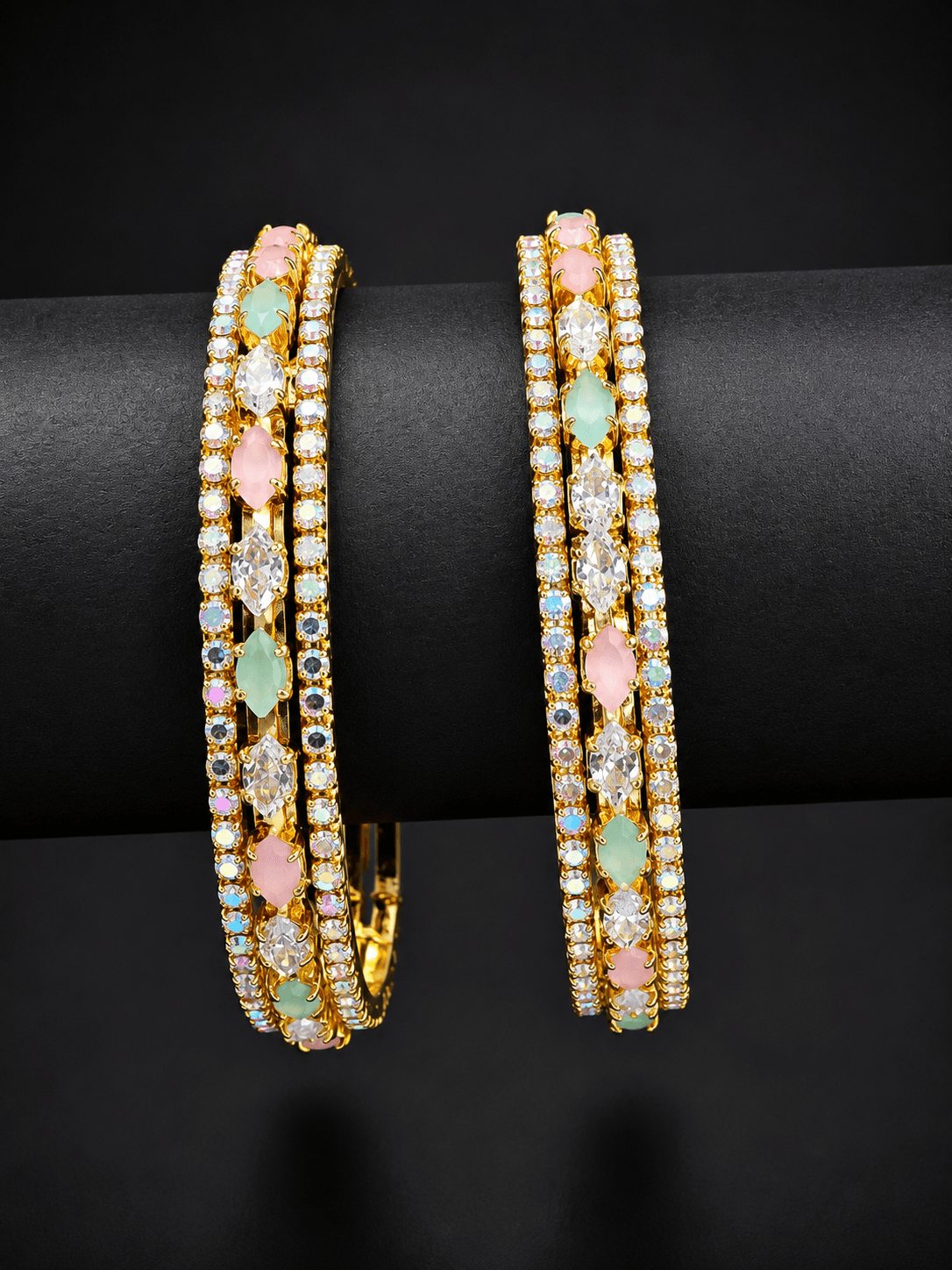 Gold Plated Mixed Stone Kada Bangle Set