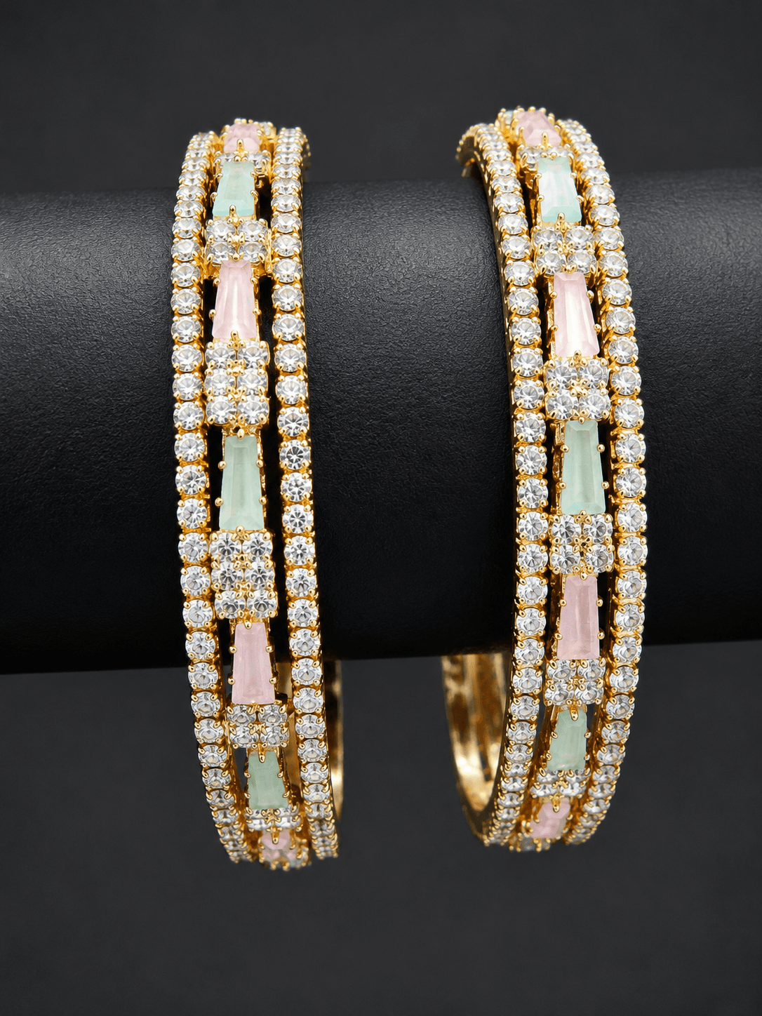 Gold Plated Baguette Stone Kada Bangle Set