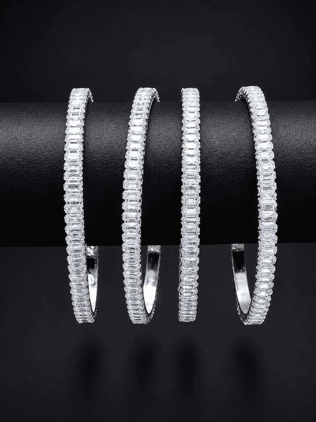 Silver Plated Baguette Cut Stone Bangle Set