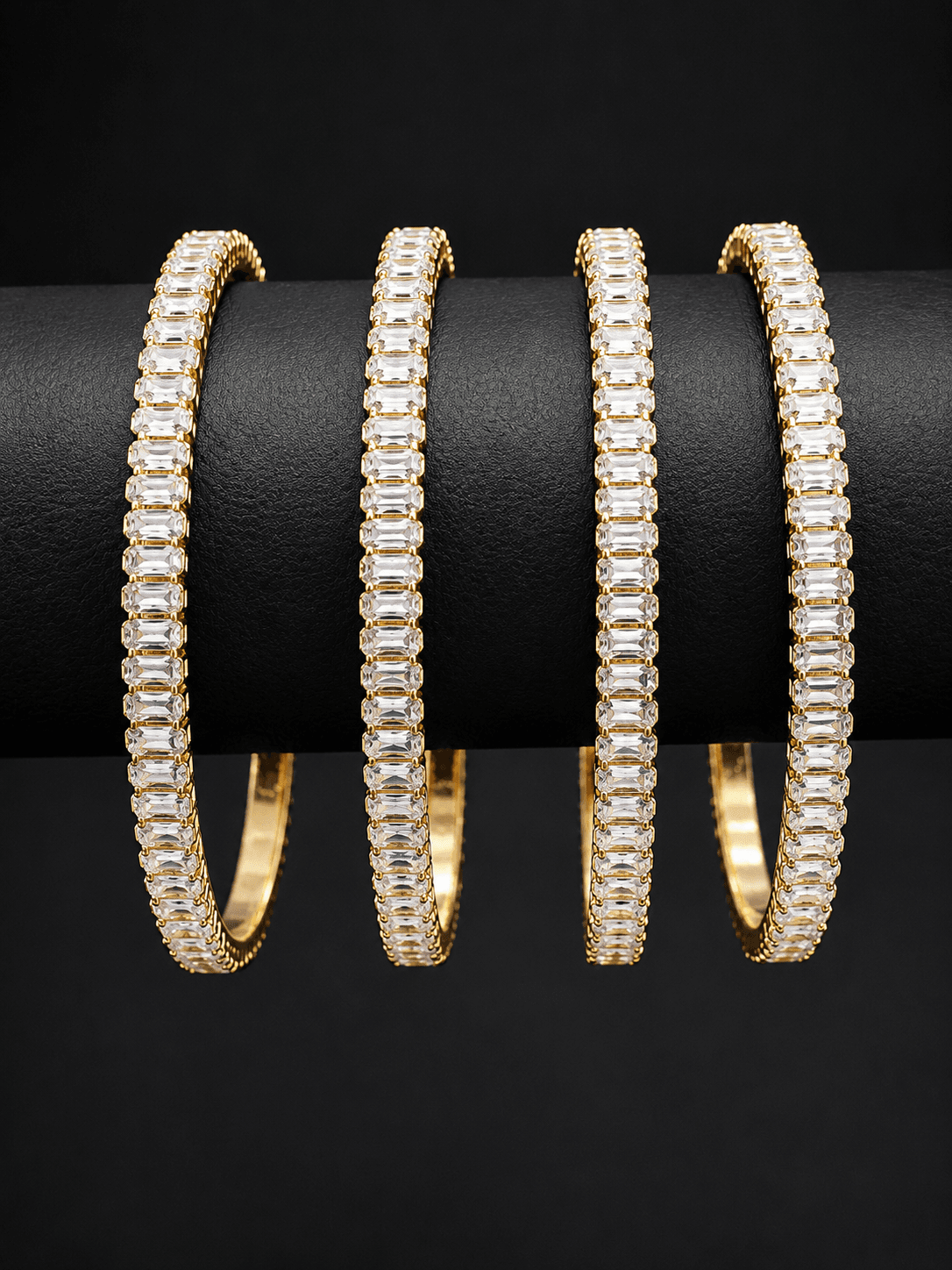 Gold Plated Baguette Cut Stone Bangle Set