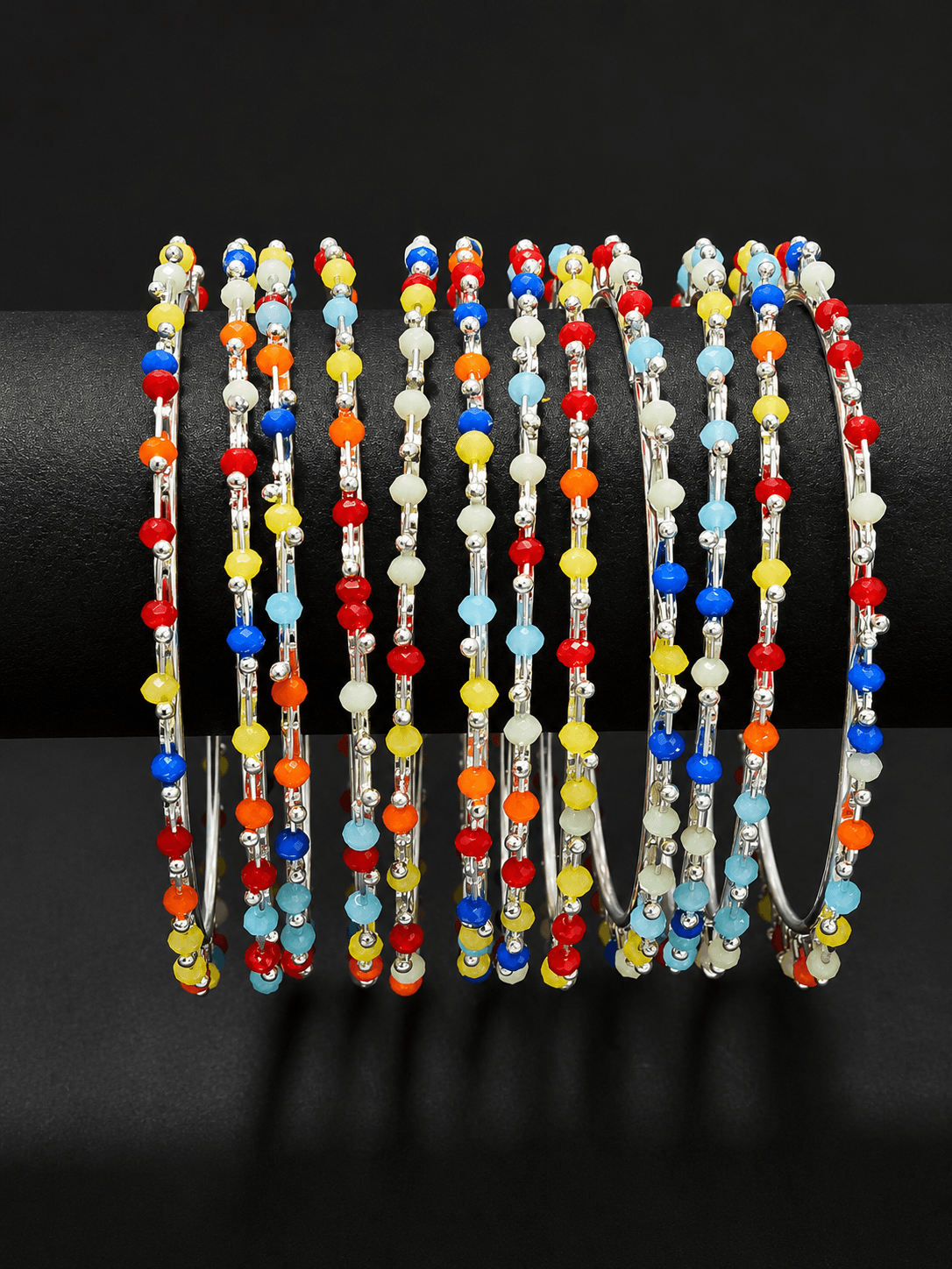 Silver Plated Beaded Kada Bangle Set
