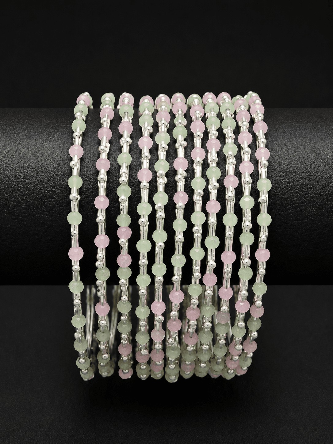Silver Plated Beaded Kada Bangle Set