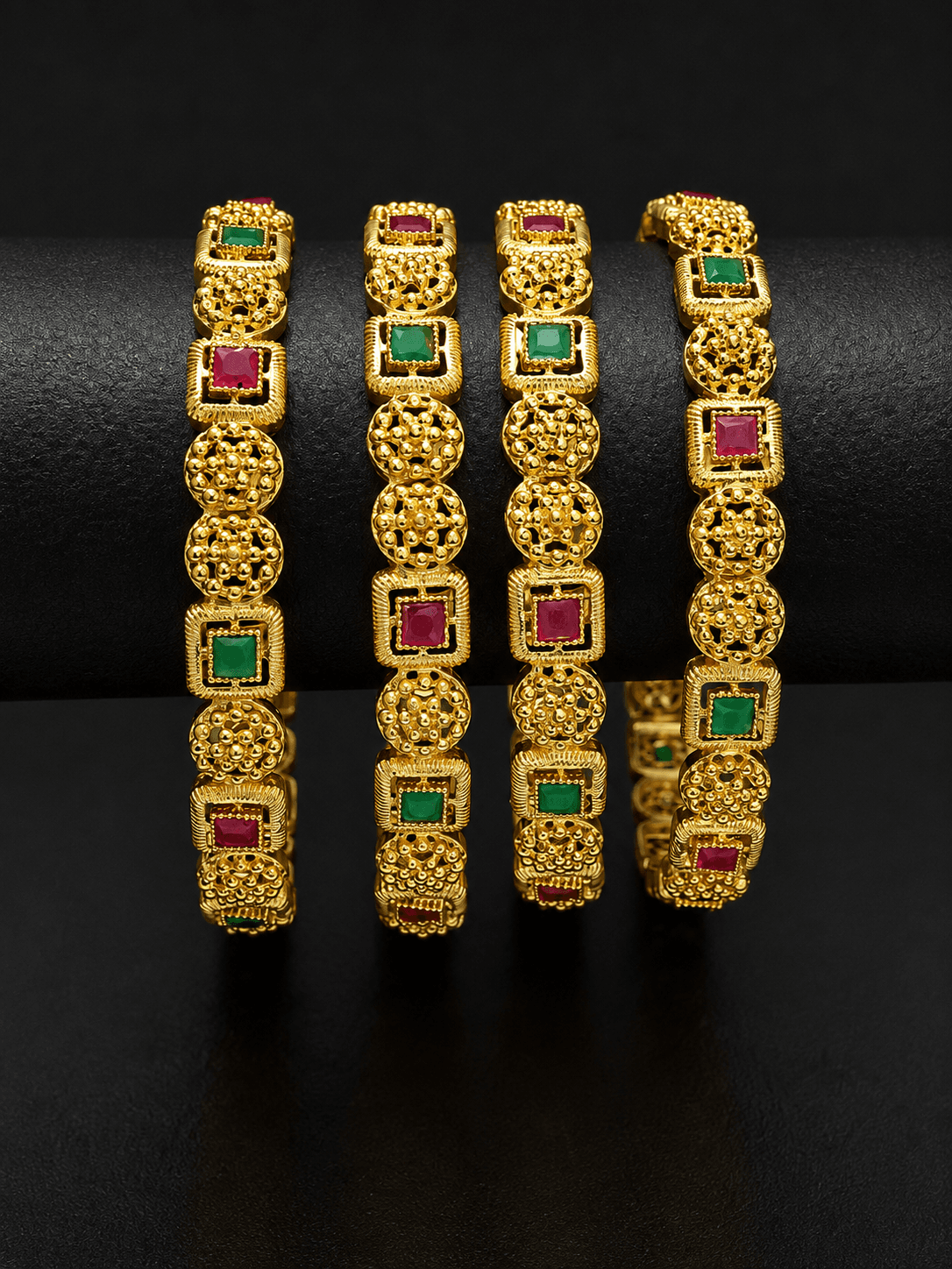Gold Plated Ruby Emerald Bangle Set