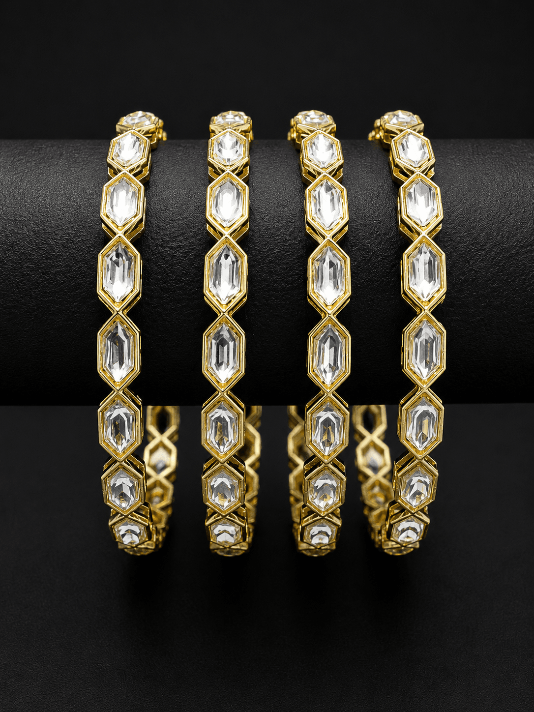 Gold Plated Hexagon Stone Bangle Set