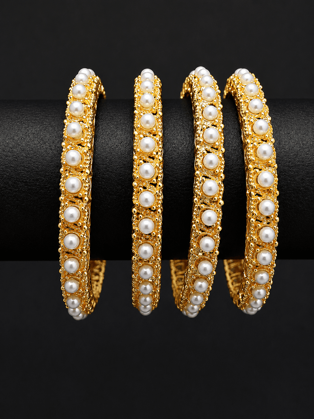 Gold Plated Pearl Studded Bangle Set
