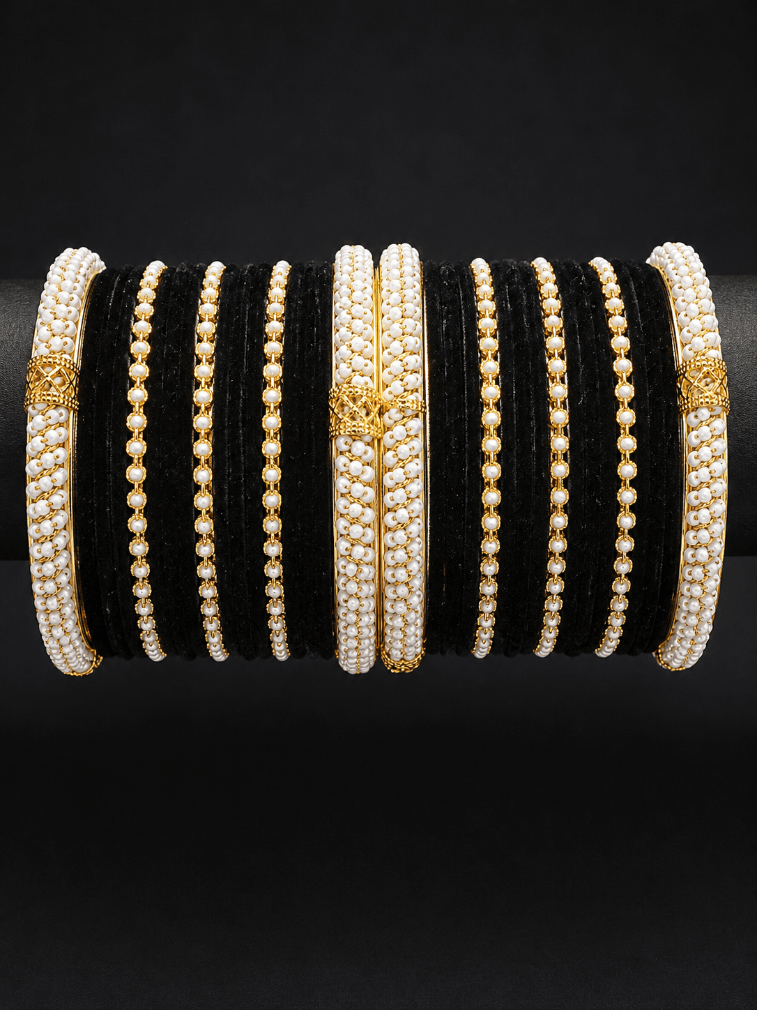 Traditional Gold Pearl Bridal Bangle Set