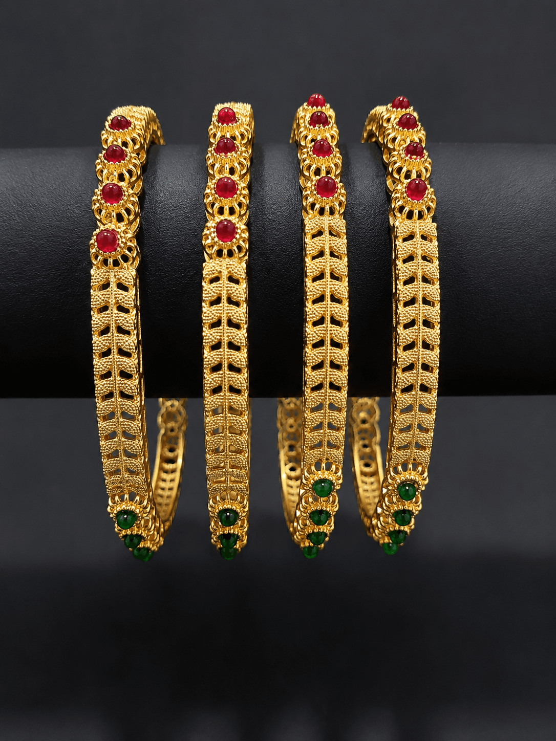Gold Plated Antique Leaf Pattern Bangle Set