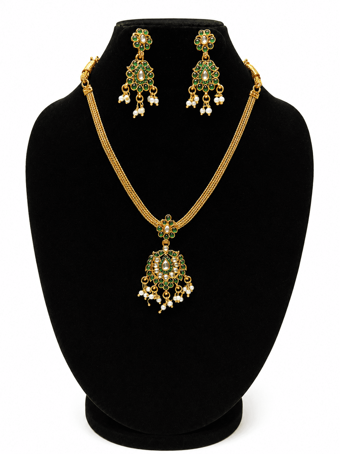 Gold Plated Emerald Green Pendant Necklace Set