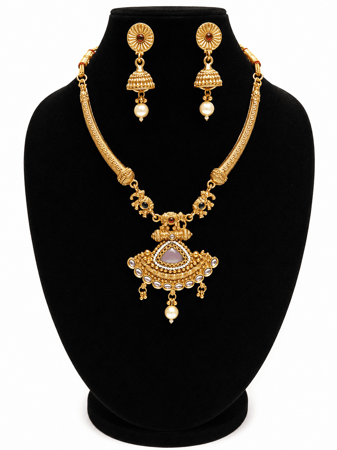 Gold Plated Antique Jhumka Necklace Set