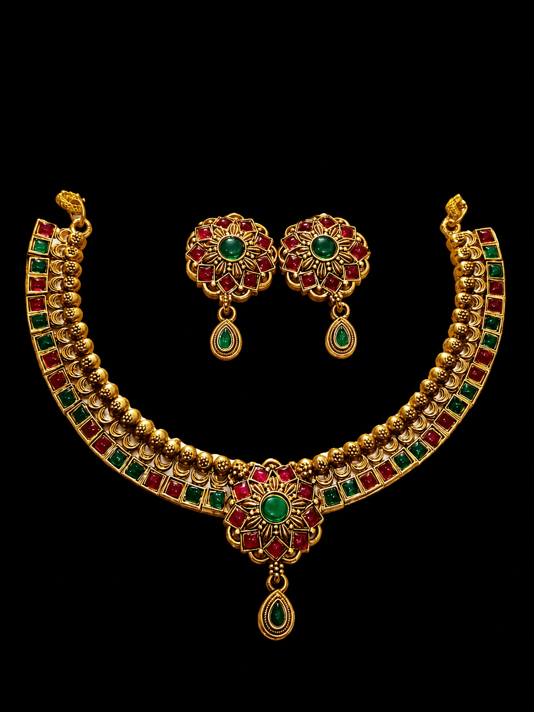 Gold Plated Antique Ruby Emerald Set