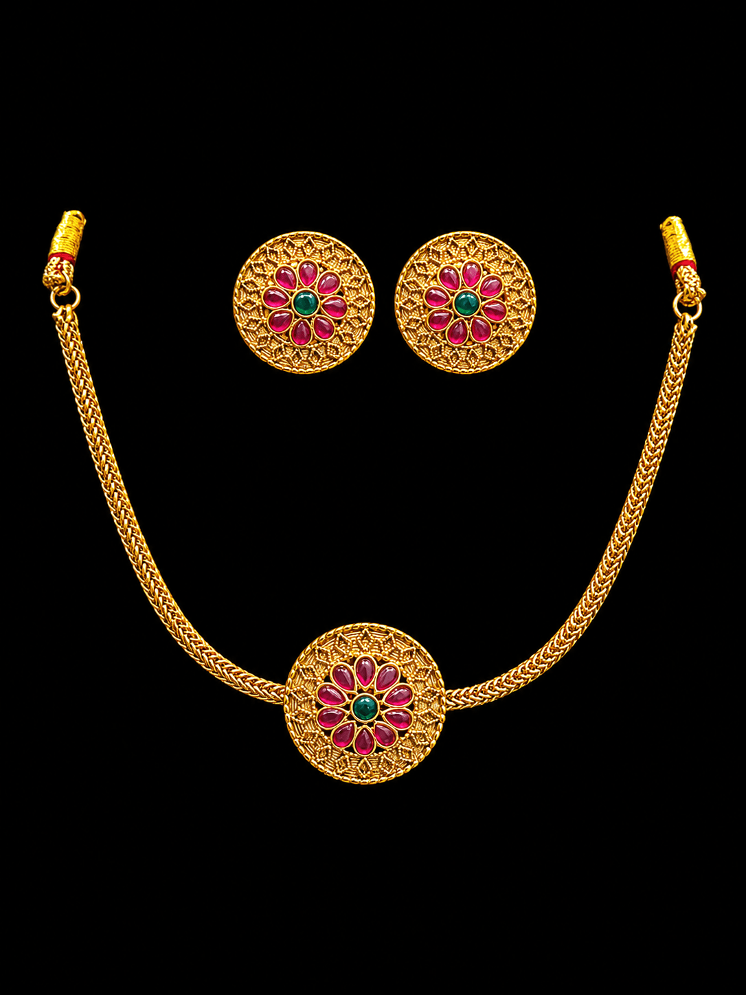 Gold Plated Antique Round Pendant Set