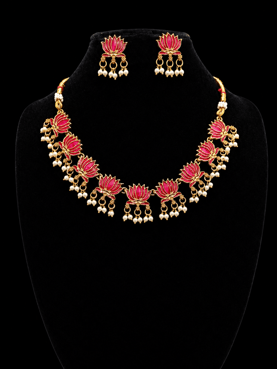 Gold Plated Pink Lotus Necklace Set