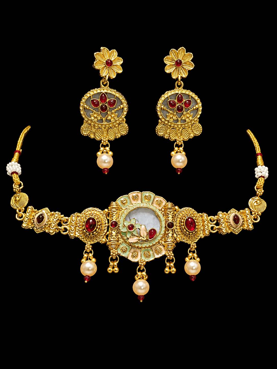 Gold Plated Antique Enamel Choker Set