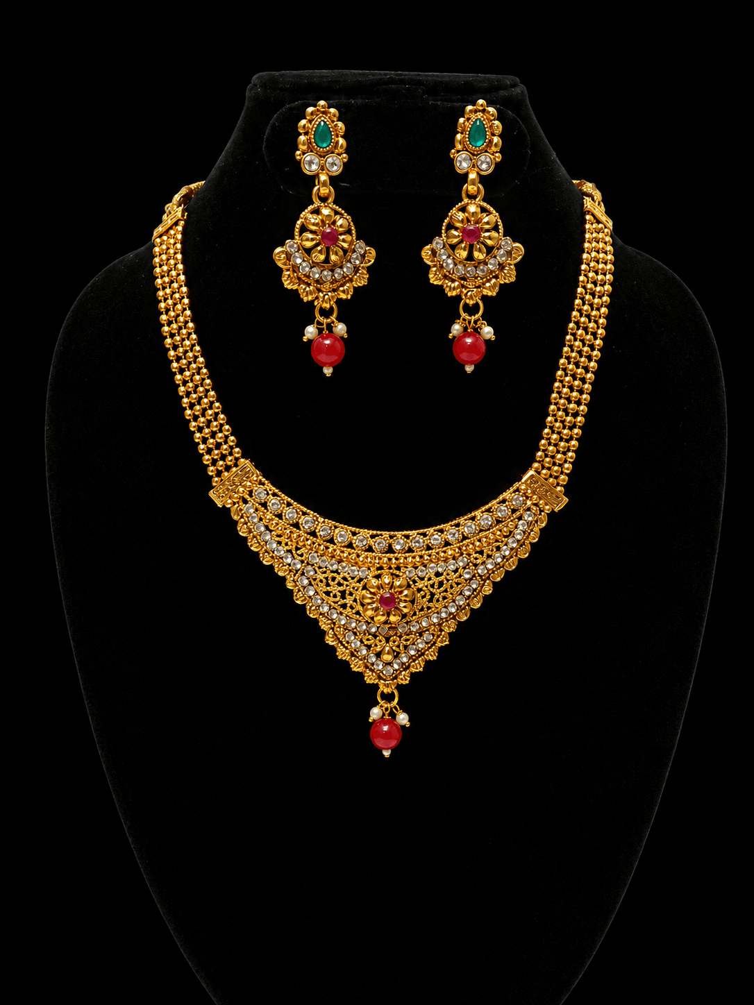 Gold Plated Antique Kundan Necklace Set