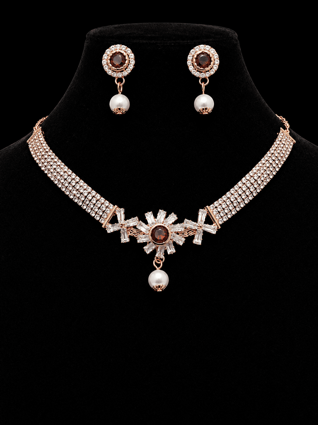 Ruby Red AD Stone Choker Necklace Set
