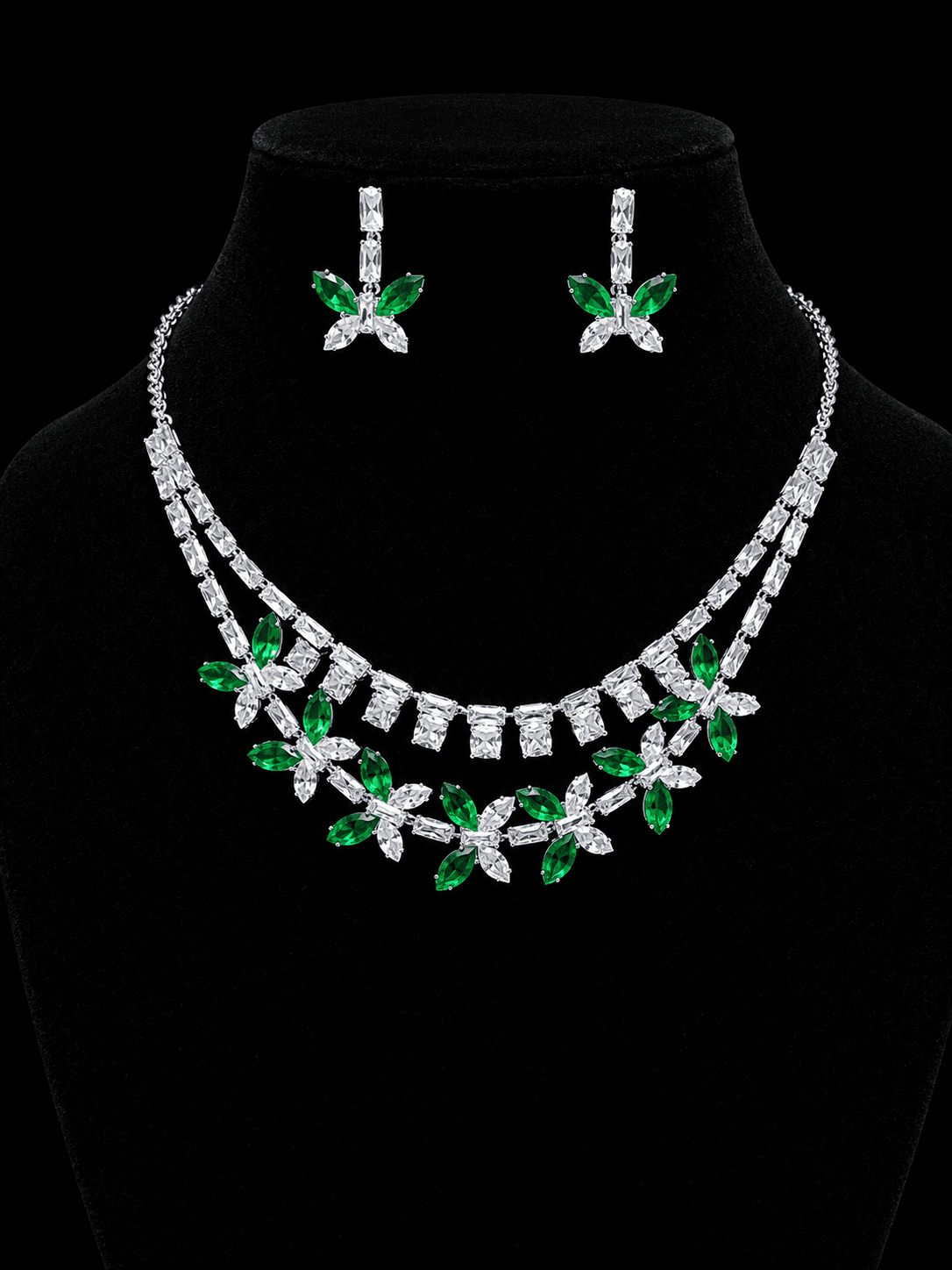 Leaf Vine Crystal AD Stone Necklace Set