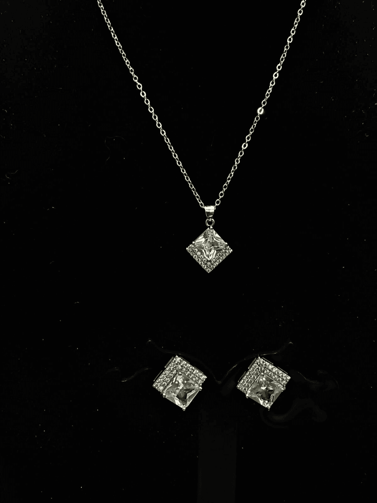 Square Cut AD Stone Pendant Earring Set