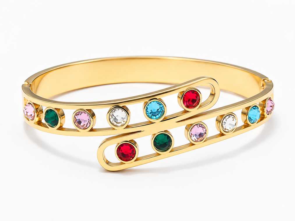 Multicolor Stone Gold Kada Bracelet