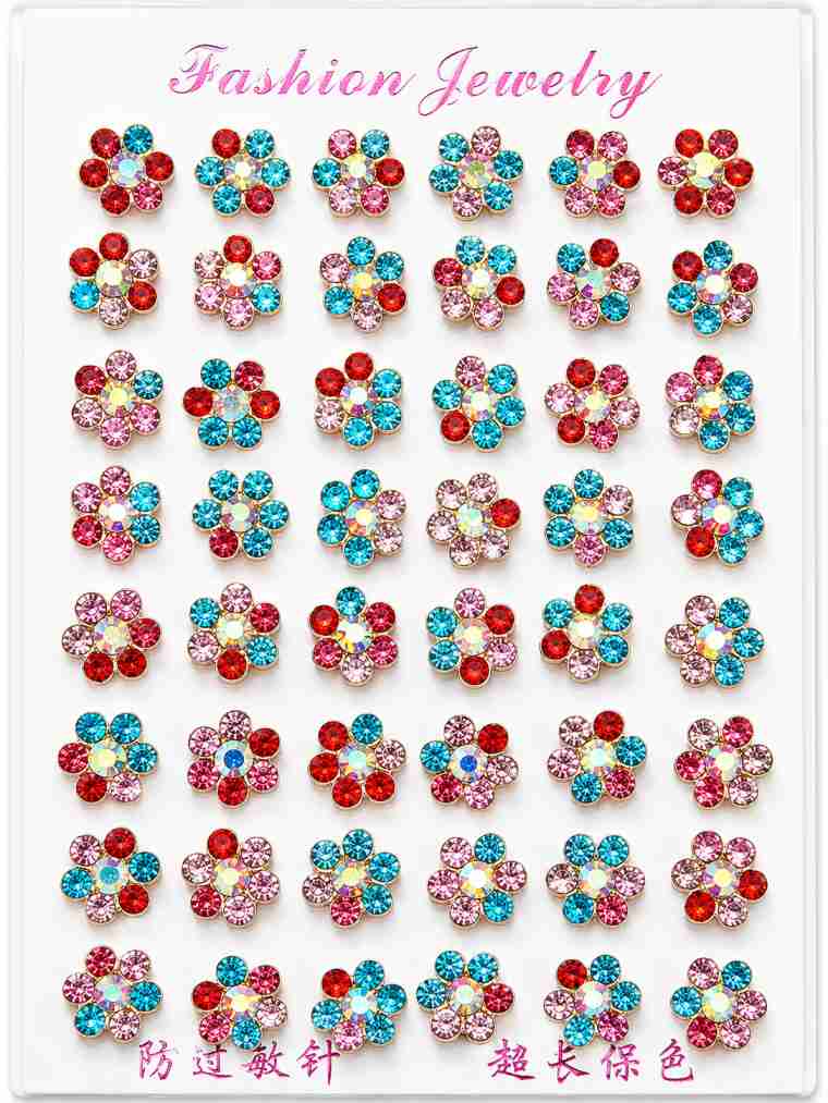 Colorful Crystal Floral Stud Earring Set