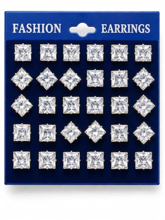 Princess Cut CZ Stud Earrings
