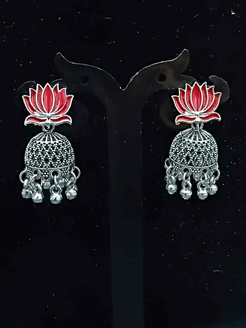 Oxidized Silver Lotus Enamel Jhumka Collection